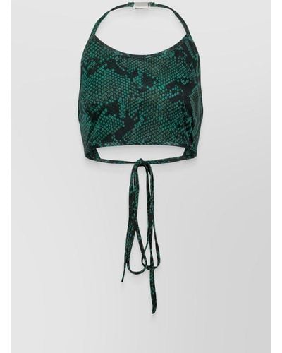 Atlein Open Back Printed Cropped Top - Green