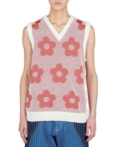 KENZO Floral-embroidered V-neck Knitted Vest