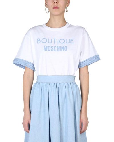 Boutique Moschino Lace-trim Crewneck T-shirt - White