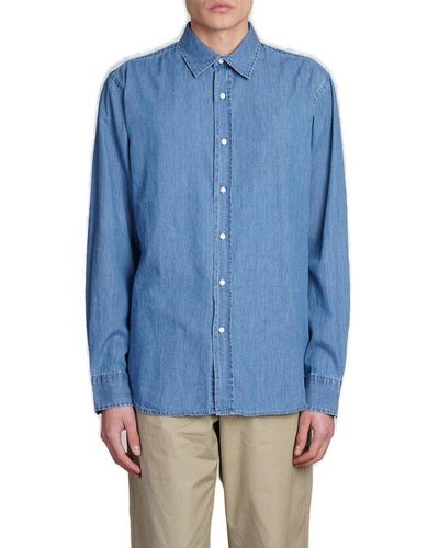 Aspesi Long Sleeved Buttoned Denim Shirt - Blue