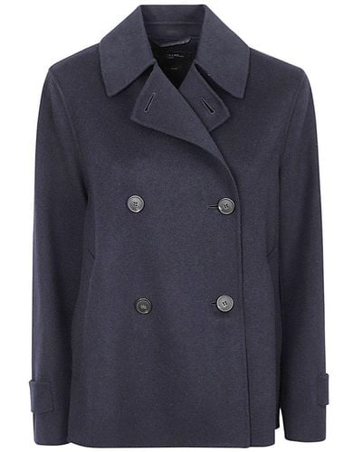 Weekend by Maxmara Double-breasted Short Pea Coat - Blue