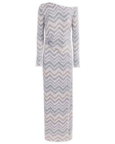 Missoni Sequin Embellished Zigzag Knitted Midi Dress - Gray