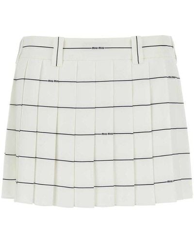 Miu Miu Stretched Pleated Mini Skirt - White
