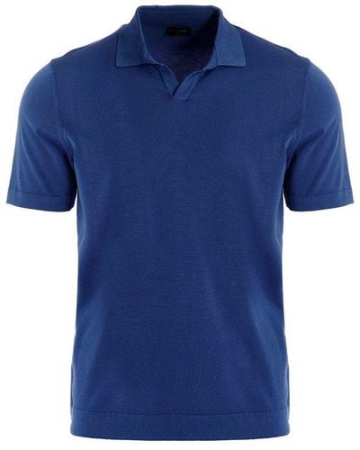 Drumohr Open-collar Straight Hem Polo Shirt - Blue