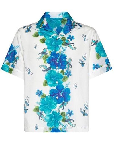 Etro Floral Printed Short-sleeved Shirt - Blue