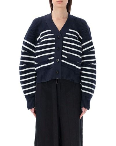 Sacai Striped Cable-knit Cardigan - Blue