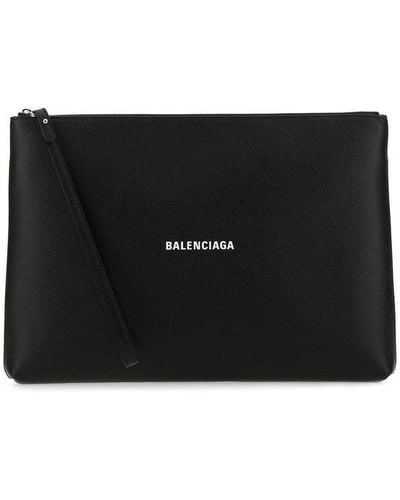 Balenciaga Logo Printed Pouch - Black