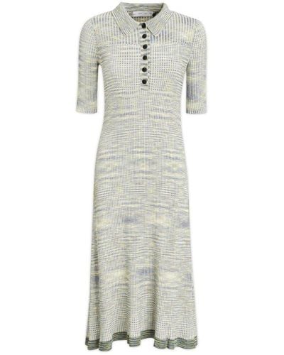 PROENZA SCHOULER WHITE LABEL Space-dye Ribbed Knit Polo Dress - White