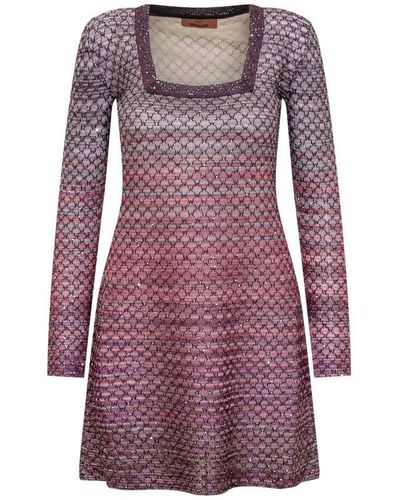 Missoni Sequin Embellished Square-neck Dress - Purple