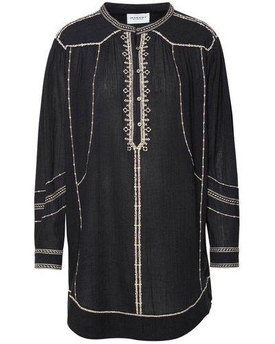 Isabel Marant Embroidered Long-sleeved Dress - Black