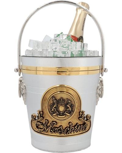 Moschino Champagne-bucket Logo Plaque Clutch Bag - Metallic