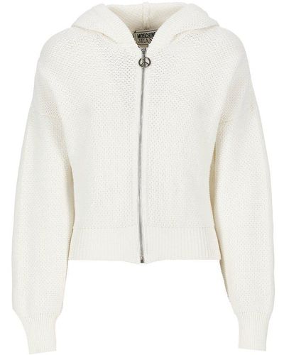 Moschino Jeans Long-sleeved Zipped Knitted Hoodie - White
