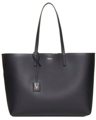 Versace Virtus Leather Tote Bag - Black