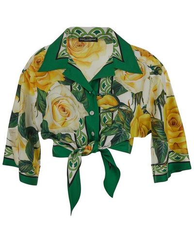 Dolce & Gabbana Floral Printed Tie Fastened Shirt - Green