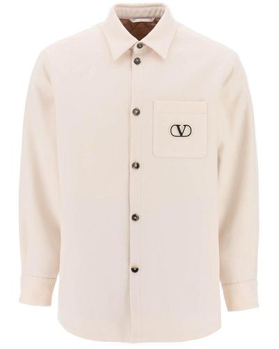 Valentino Vlogo Embroidered Long-sleeved Shirt Jacket - White