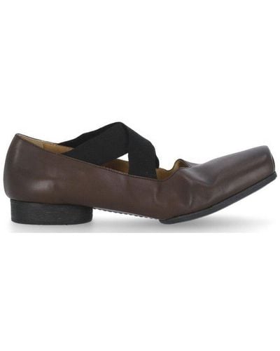 Uma Wang square-toe 25mm suede ballerina shoes - Brown