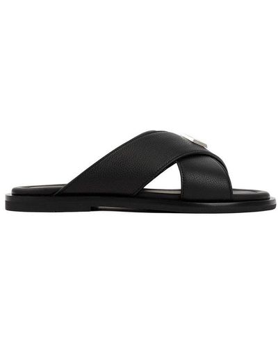 Dior Logo Plaque Open Toe Sandals - Black