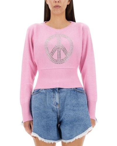 Moschino Jeans Embellished Cropped Sweatshirt - Red