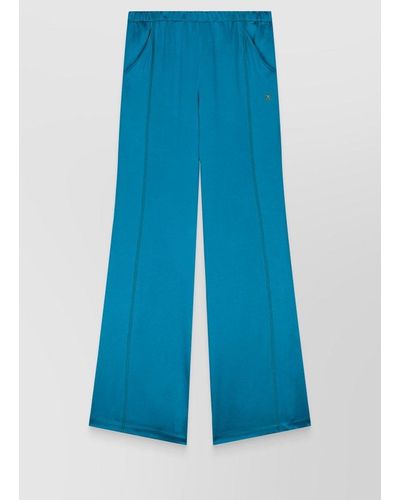 Atlein Logo Embroidered Flared Satin Pants - Blue