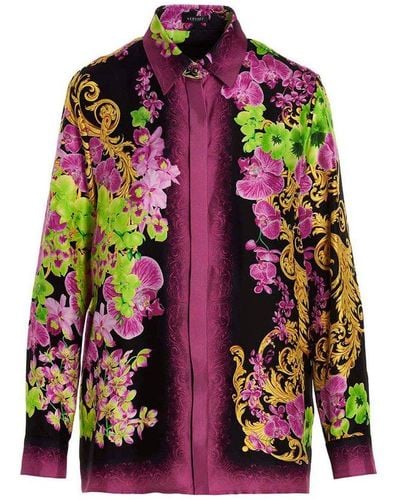 Versace Allover Floral Printed Buttoned Shirt - Pink
