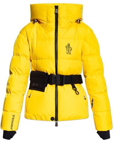 3 MONCLER GRENOBLE Zip-up Belted Long-sleeved Coat - Yellow