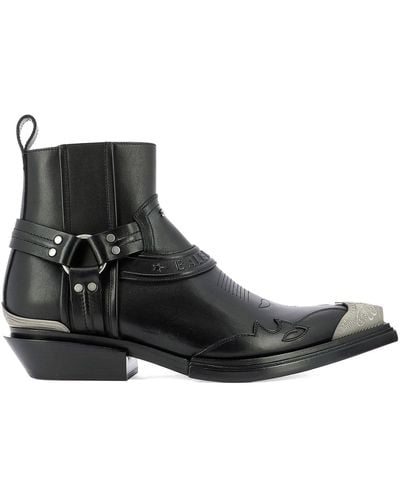 Balenciaga Santiag Western Leather Boots - Black