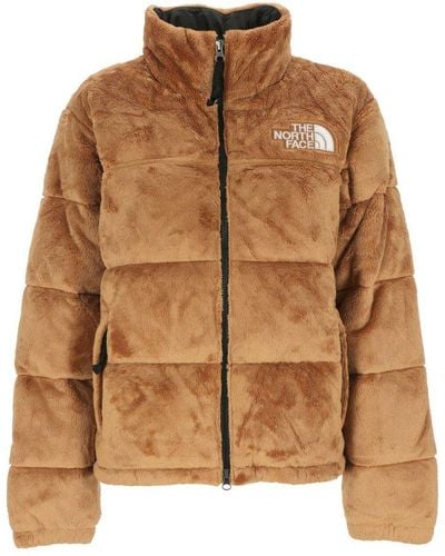 The North Face Logo Embroidered High Neck Jacket - Brown