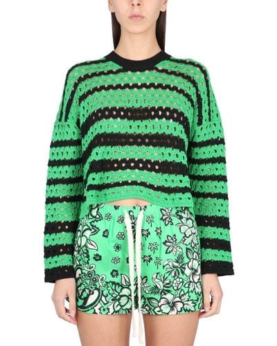 RED Valentino Red Crocheted Knitted Crewneck Sweater - Green