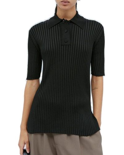Jil Sander Short-sleeved Ribbed Knitted Polo Shirt - Black