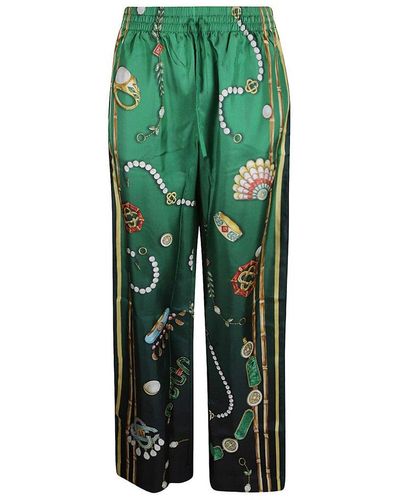 Casablancabrand La Boite A Bijoux Patterned Satin Trousers - Green