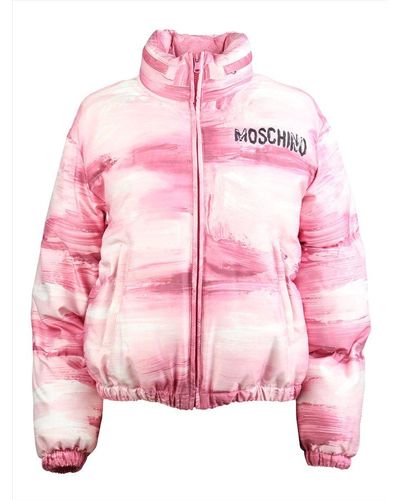 Moschino Brushstroke-printed Zipped Puffer Jacket - Pink