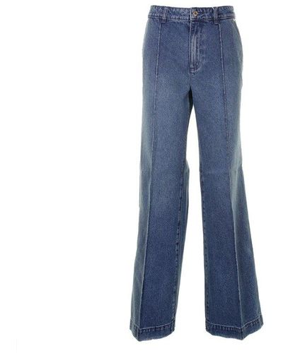 Michael Kors Pintucked Wide-leg Jeans - Blue
