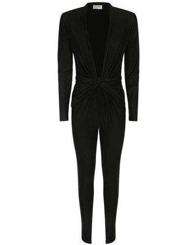 Saint Laurent V-neck Long-sleeved Jumpsuit - Black