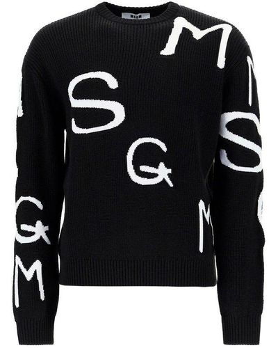MSGM Allover Logo Knitted Sweater - Black