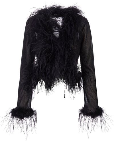 Oséree Lumiere Blouse With Feathers - Black