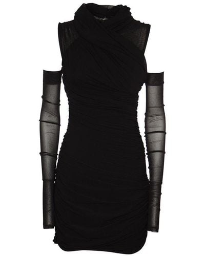 Philosophy Di Lorenzo Serafini Bardot Neck Draped Mesh Mini Dress - Black