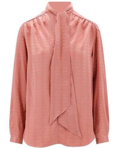 Gucci Monogrammed Necktie Blouse - Pink