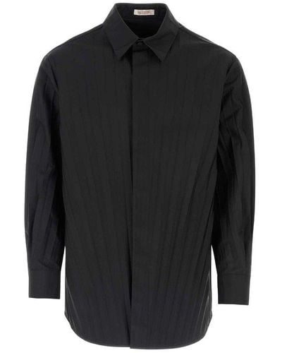 Valentino Pleated Concealed Fastened Shirt - Black