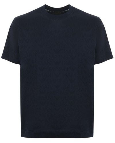 Emporio Armani Logo-jacquard Crewneck T-shirt - Blue