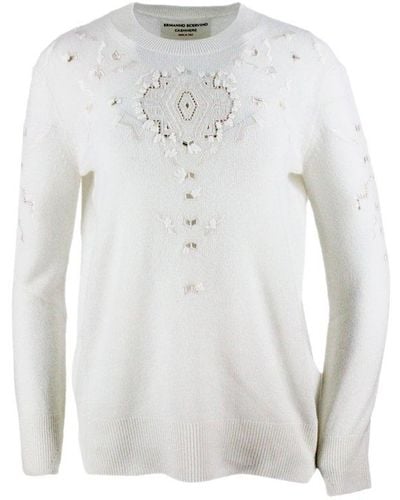 Ermanno Scervino Long-Sleeved Crewneck Sweater - White