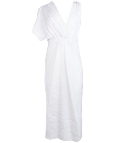 Miu Miu Asymmetric Sleeve Midi Dress - White