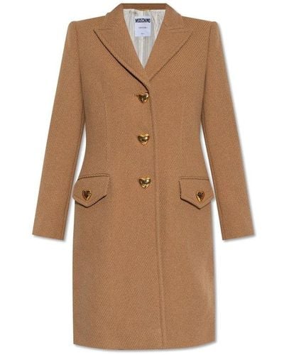 Moschino Coat With Heart-shaped Buttons, - Brown
