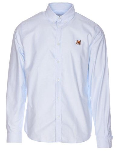 Maison Kitsuné Fox Head Patch Long-sleeved Shirt - Blue