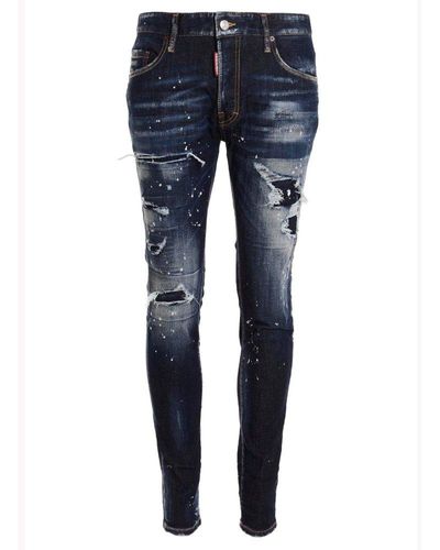 DSquared² Super Twinky Distressed Straight Leg Jeans - Blue