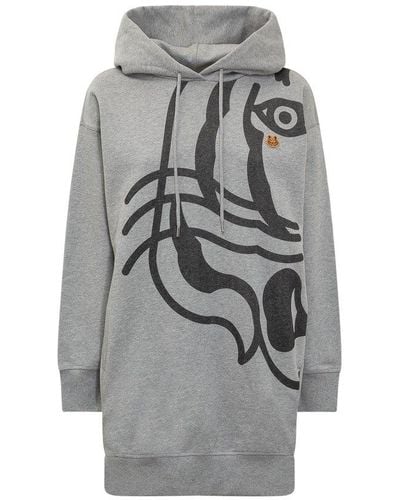 KENZO K-tiger Hooded Sweater Dress - Grey