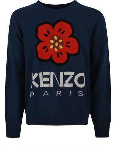 KENZO Boke Flower Intarsia-knit Crewneck Sweater - Blue