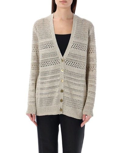 Ralph Lauren Collection Sequined Open-knit Buttoned Cardigan - Grey