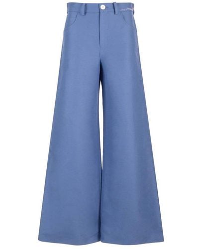 Marni Logo Embroidered Wide-leg Trousers - Blue