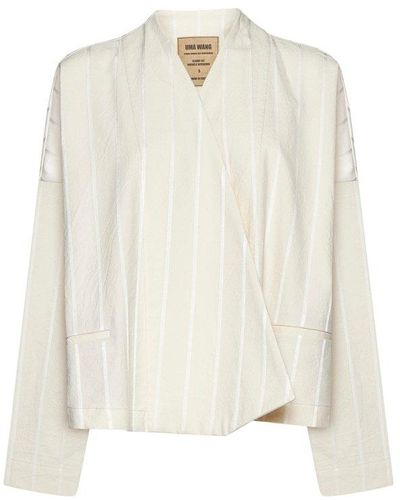 Uma Wang Striped Long-sleeved Coat - White