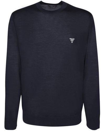 Prada Long-sleeved Crewneck Knitted Jumper - Blue
